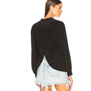 Silk designer black blouse with long sleeves. 100%silk